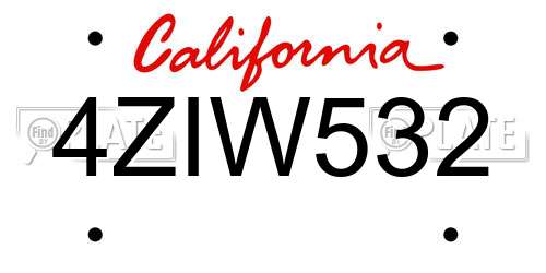4ZIW532 California License Plate