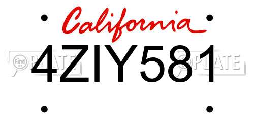 4ZIY581 California License Plate