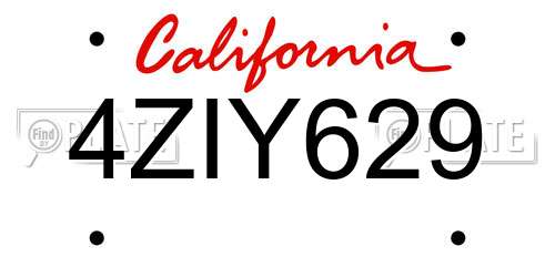4ZIY629 California License Plate