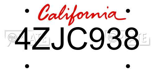 4ZJC938 California License Plate