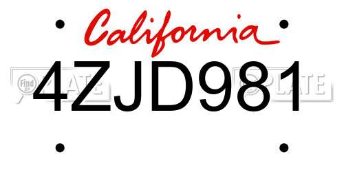 4ZJD981 California License Plate