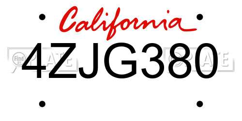 4ZJG380 California License Plate