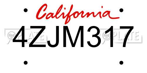 4ZJM317 California License Plate