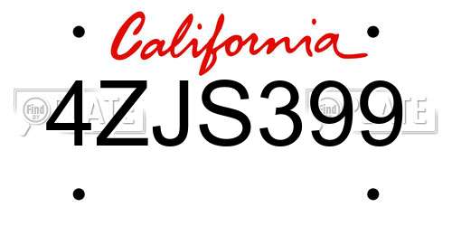 4ZJS399 California License Plate