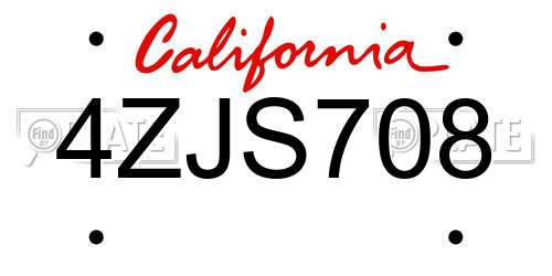 4ZJS708 California License Plate