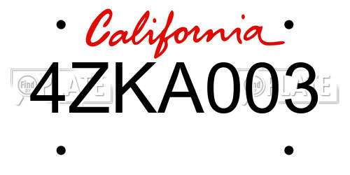 4ZKA003 California License Plate