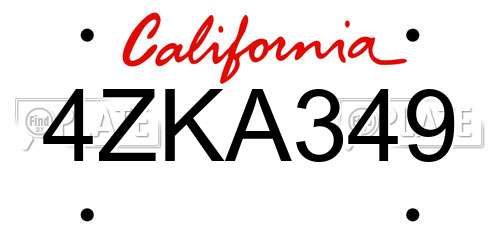 4ZKA349 California License Plate