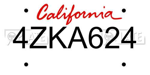 4ZKA624 California License Plate