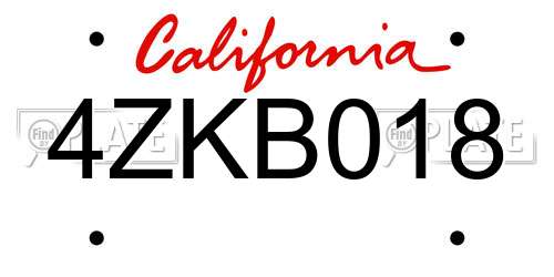4ZKB018 California License Plate