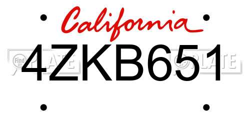 4ZKB651 California License Plate