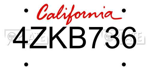 4ZKB736 California License Plate