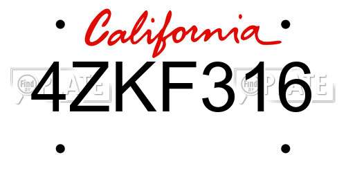4ZKF316 California License Plate