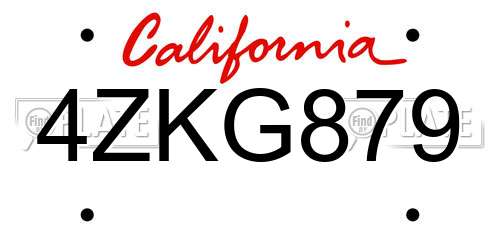 4ZKG879 California License Plate