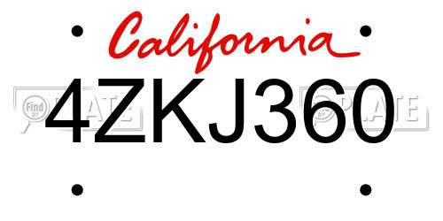 4ZKJ360 California License Plate