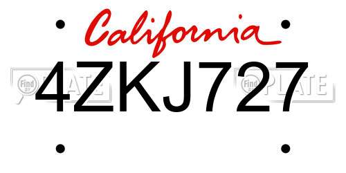 4ZKJ727 California License Plate