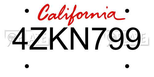 4ZKN799 California License Plate
