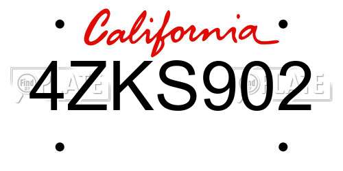 4ZKS902 California License Plate