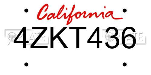 4ZKT436 California License Plate