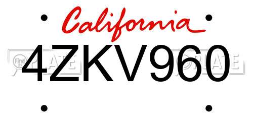 4ZKV960 California License Plate