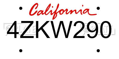 4ZKW290 California License Plate
