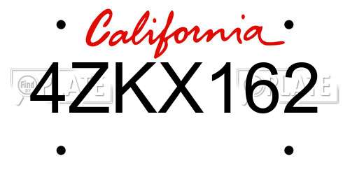 4ZKX162 California License Plate