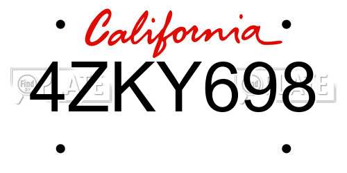 4ZKY698 California License Plate