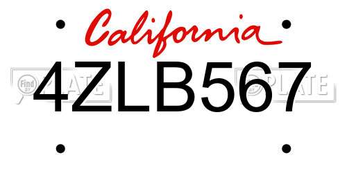 4ZLB567 California License Plate