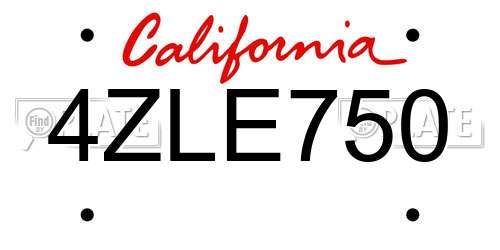 4ZLE750 California License Plate