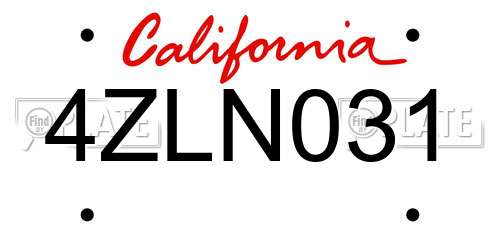 4ZLN031 California License Plate