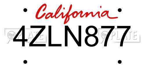 4ZLN877 California License Plate
