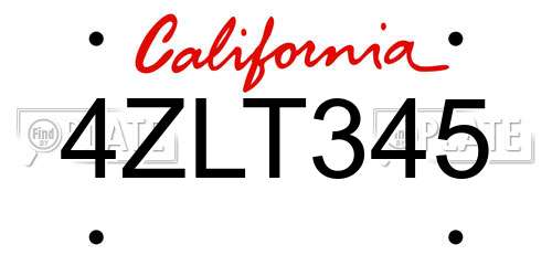 4ZLT345 California License Plate