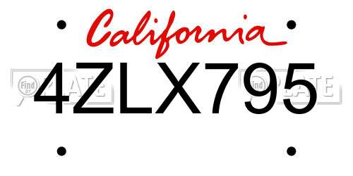 4ZLX795 California License Plate