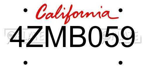 4ZMB059 California License Plate
