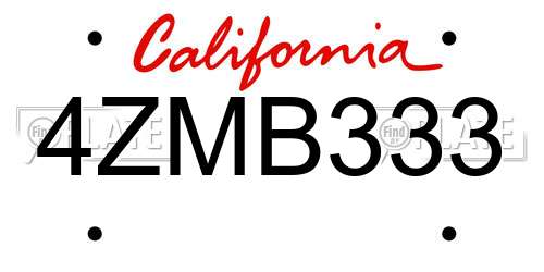 4ZMB333 California License Plate