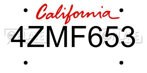 4ZMF653 California License Plate