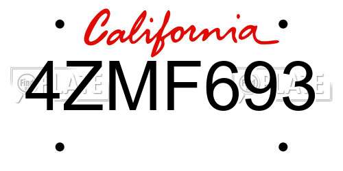 4ZMF693 California License Plate