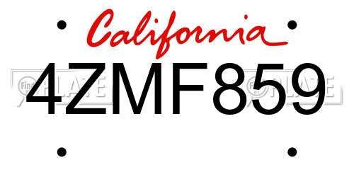 4ZMF859 California License Plate