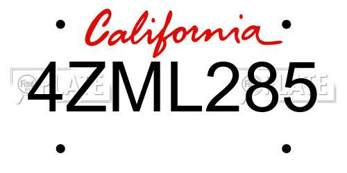 4ZML285 California License Plate