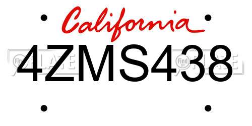 4ZMS438 California License Plate