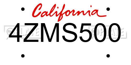 4ZMS500 California License Plate