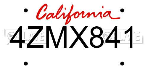4ZMX841 California License Plate