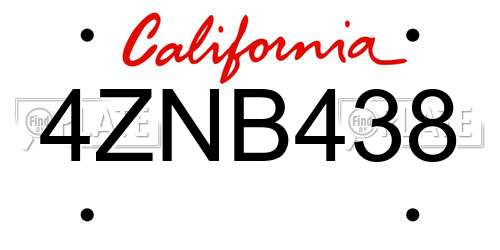 4ZNB438 California License Plate