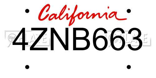 4ZNB663 California License Plate