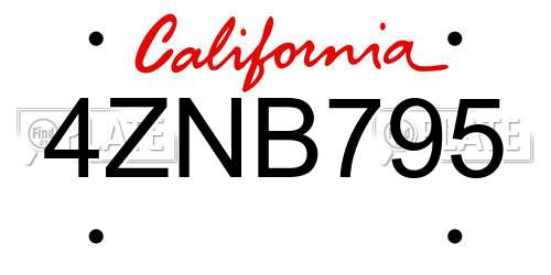 4ZNB795 California License Plate