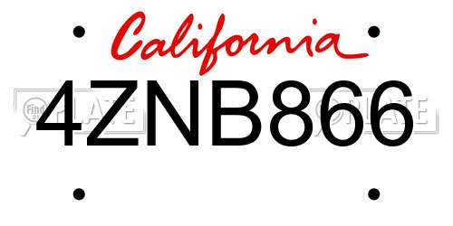 4ZNB866 California License Plate