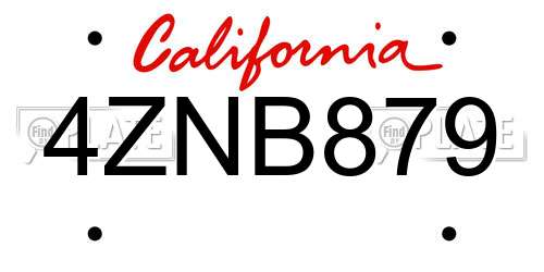 4ZNB879 California License Plate
