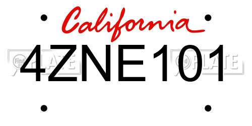 4ZNE101 California License Plate