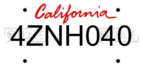 4ZNH040 California License Plate