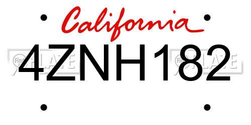 4ZNH182 California License Plate