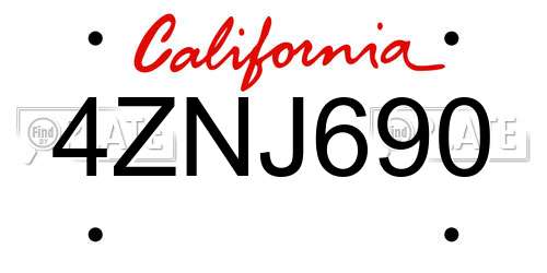 4ZNJ690 California License Plate
